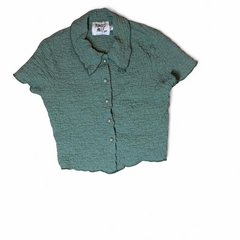 Princess Polly Sage Green Textured Short Sleeve Button-Up